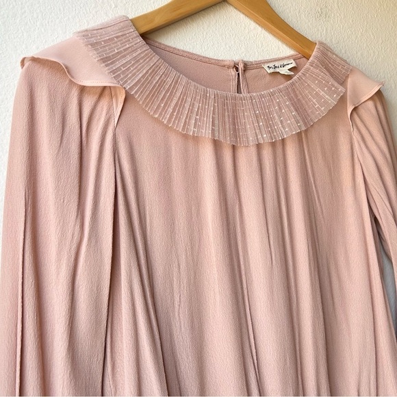 For Love & Lemons Evie Button Back Blouse Tan Nude Lace Trim Long Sleeve Sz XS - Picture 8 of 16